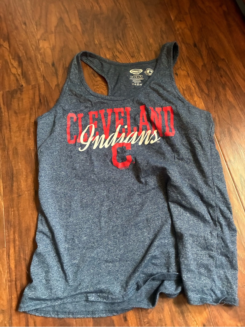 Women’s Cleveland Indians Navy Tank Top with Red Script